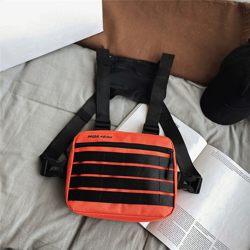 Streetwear Contrast Color Chest Bag Male Square Vest Strap Bags (Orange)