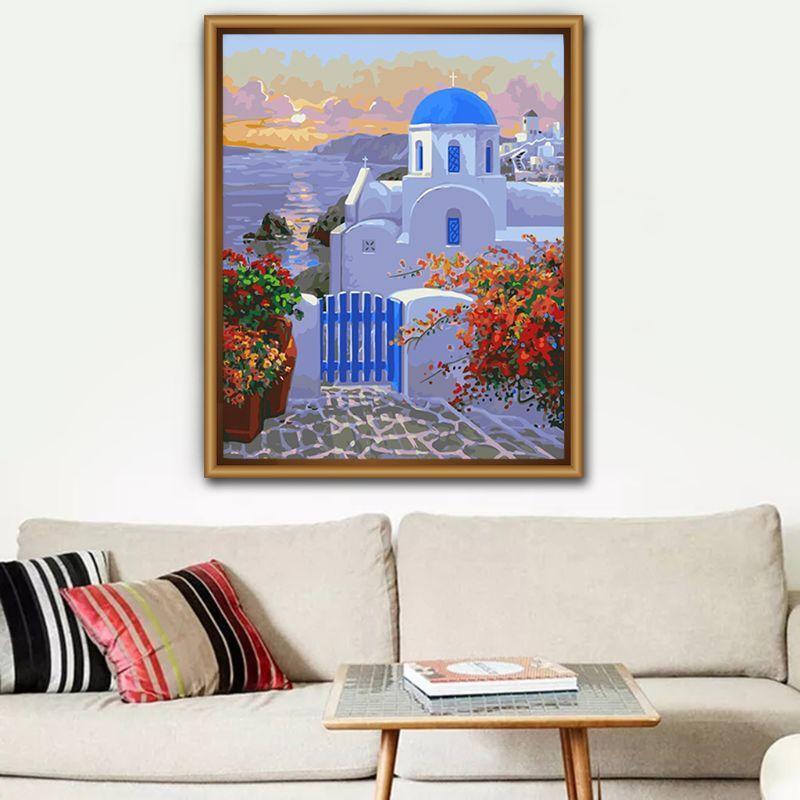 Santorini DIY Paint Numbers Canvas Oil Painting Kit for Kids Acrylic Pigment