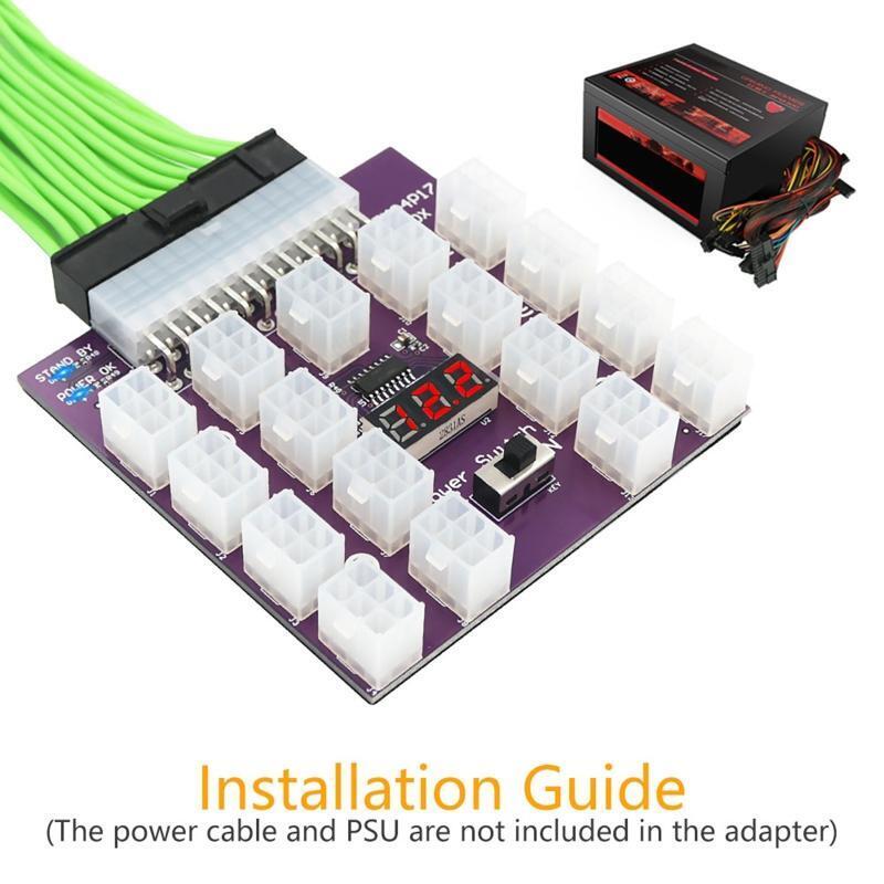 24Pin to 17 ATX 6 Pin Server PSU Power Supply Breakout Board Adapter 2400W Max