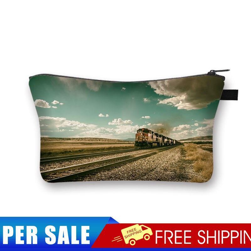 Train Printed Hand Hold Travel Storage Cosmetic Bag Toiletry Bag