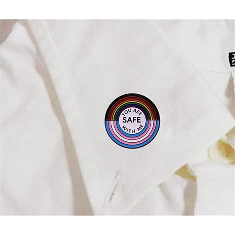 You Are Safe With Me Rainbow Flag Pride Lovers Enamel Brooch Lapel Pins Decor