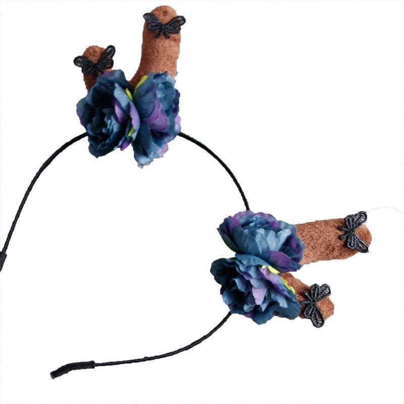 Plush Reindeer Horns Headwear Anlters Headband Cartoon Supplies for Christmas