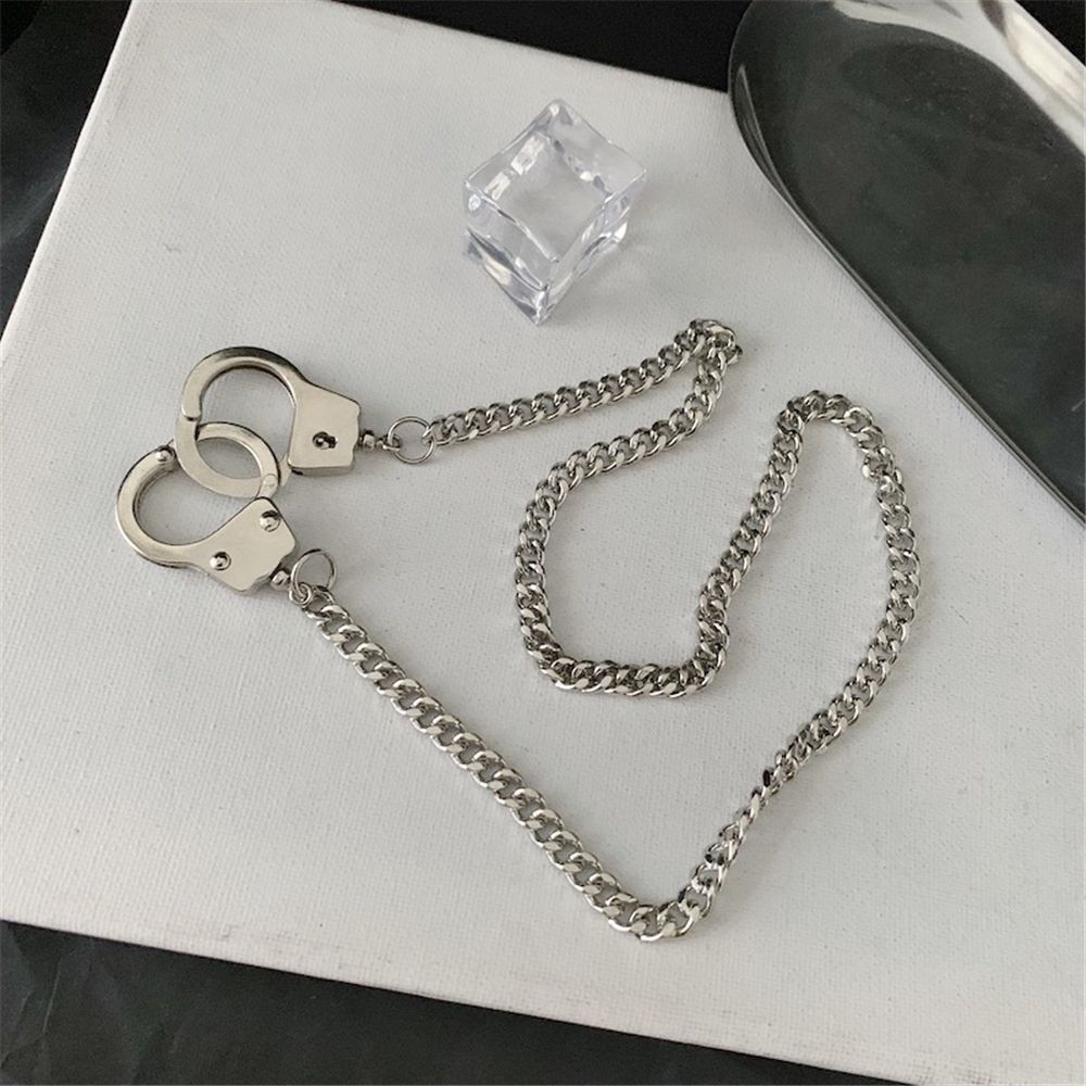 Chain Stainless Steel Punk Necklace Choker Handcuffs Pendant Chain Dark Gothic