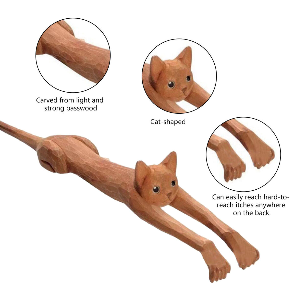 Back Scratcher Wood Cat Design Relieves Itching on Back Body Hand Backslap