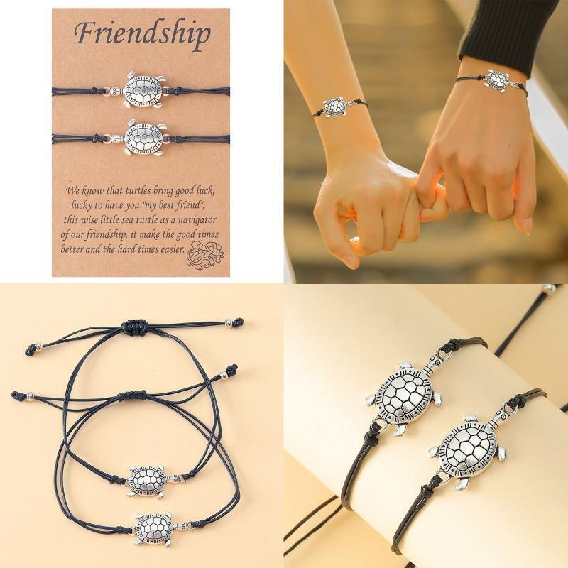 2 Pcs Good Friend Turtle Woven Card Bracelets Best Friend Matching Bracelets
