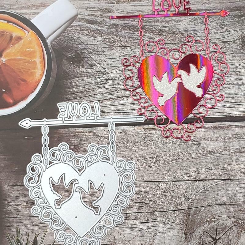 Couple Bird Heart Sign Frame Metal Cutting Dies Stencil DIY Embossing Template