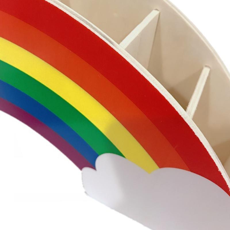Rainbow-like Pen Holder Cup Paint Brush Organizer Wooden Office Desk Organizer