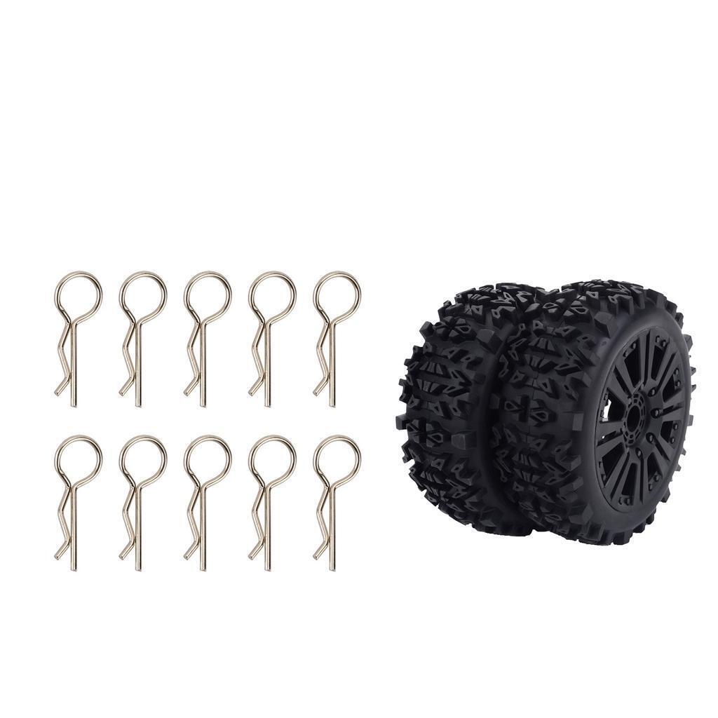 2pcs Rubber Tires Set with 10 Body Pins for 1/8 RC Car Accessory Replacement