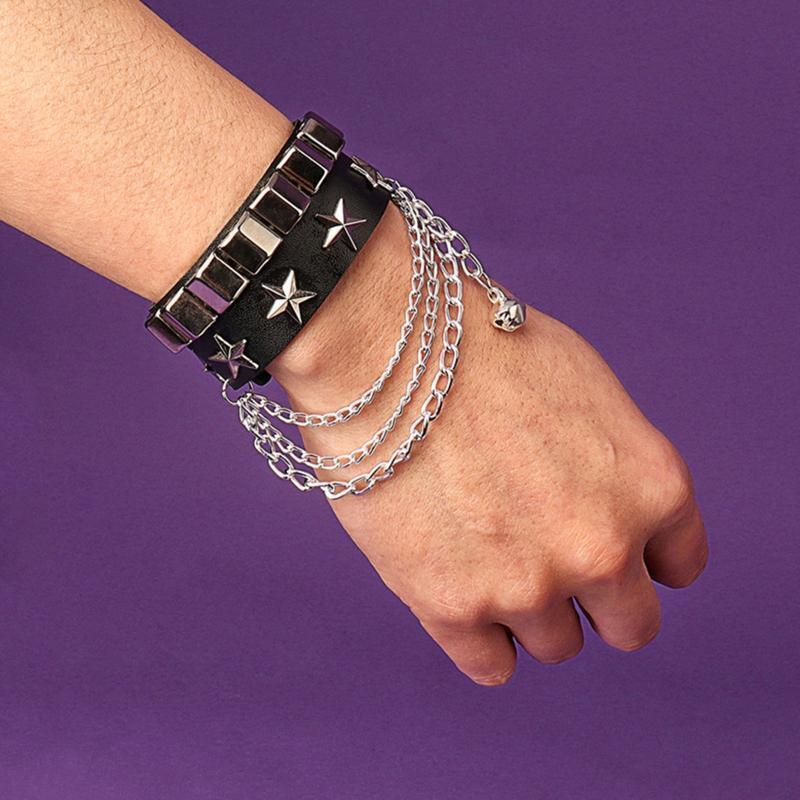 Gothic Rive Buckle Gothic Bracelet PU Leather Bracelet Spikes for Men Woman