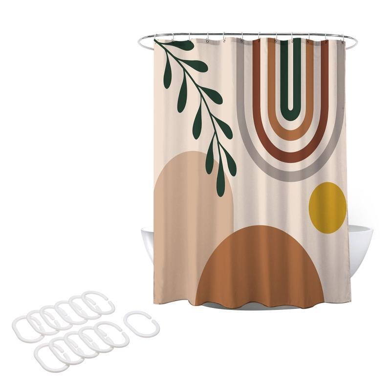 Boho Mid Century Shower Curtain Abstract Painting Pattern Polyester Bath Supply
