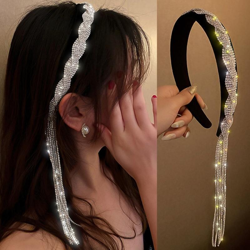 Simple Headband HairClip Rhinestone Tassel Hair Hoop Hairbands for Women