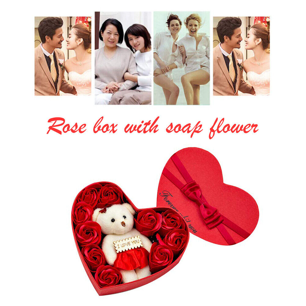 10pcs Rose Flowers Bear Gift Box Xmas Birthday Valentine Wedding Gifts