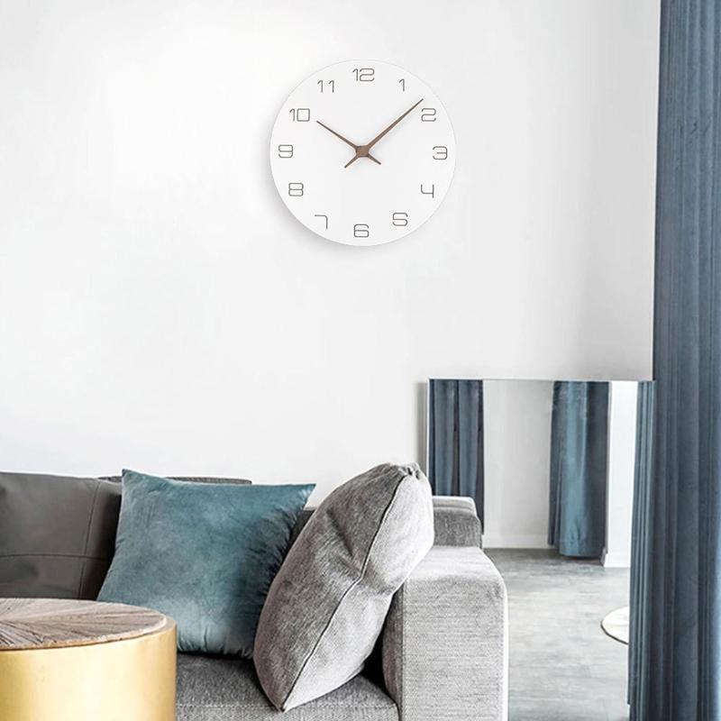 11 Inches Round Wooden Wall Clock Battery Operated Silent Non-Ticking for Office