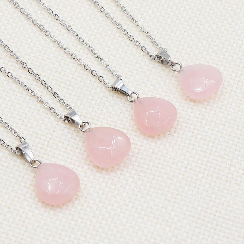 Natural Healing Crystal Love Heart Pendant Necklace Unique Pink Quartz Pendant