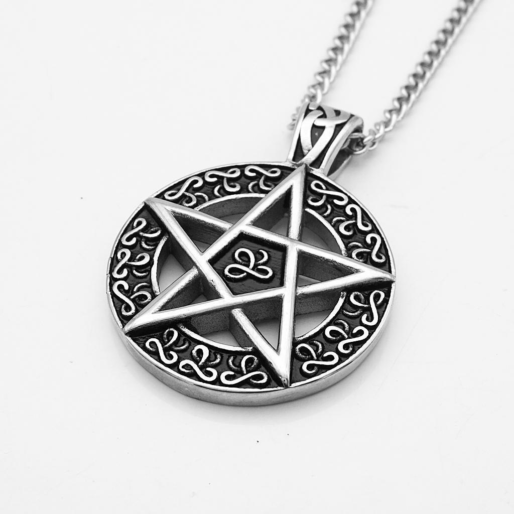 Pentacle Engraved  Rune Pendant Stainless Steel Necklace