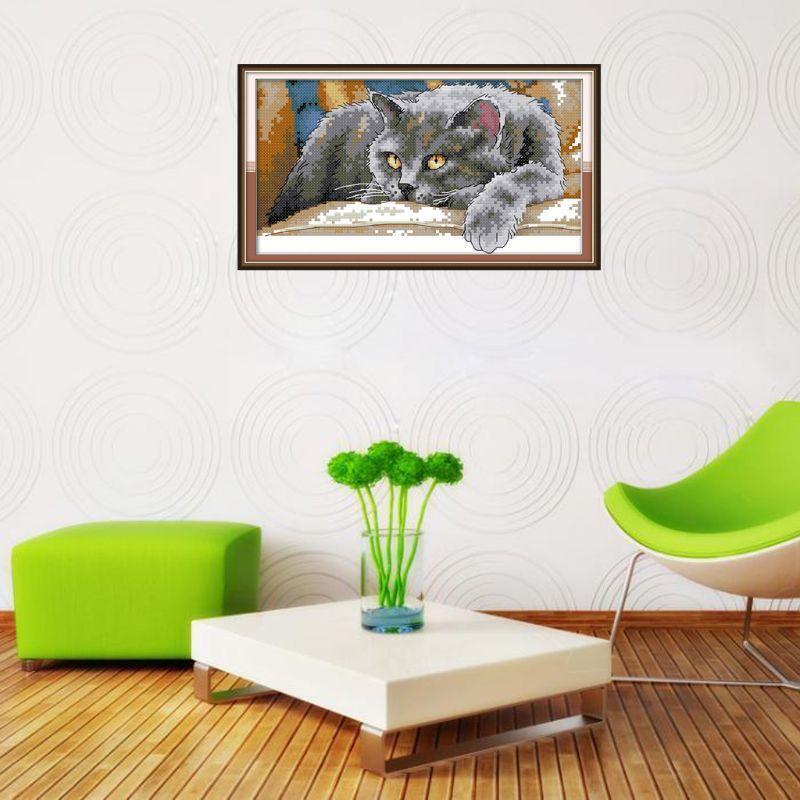 Kneeling Cat DIY Handmade Needlework Counted 14CT Printed Cross Stitch Kit Set