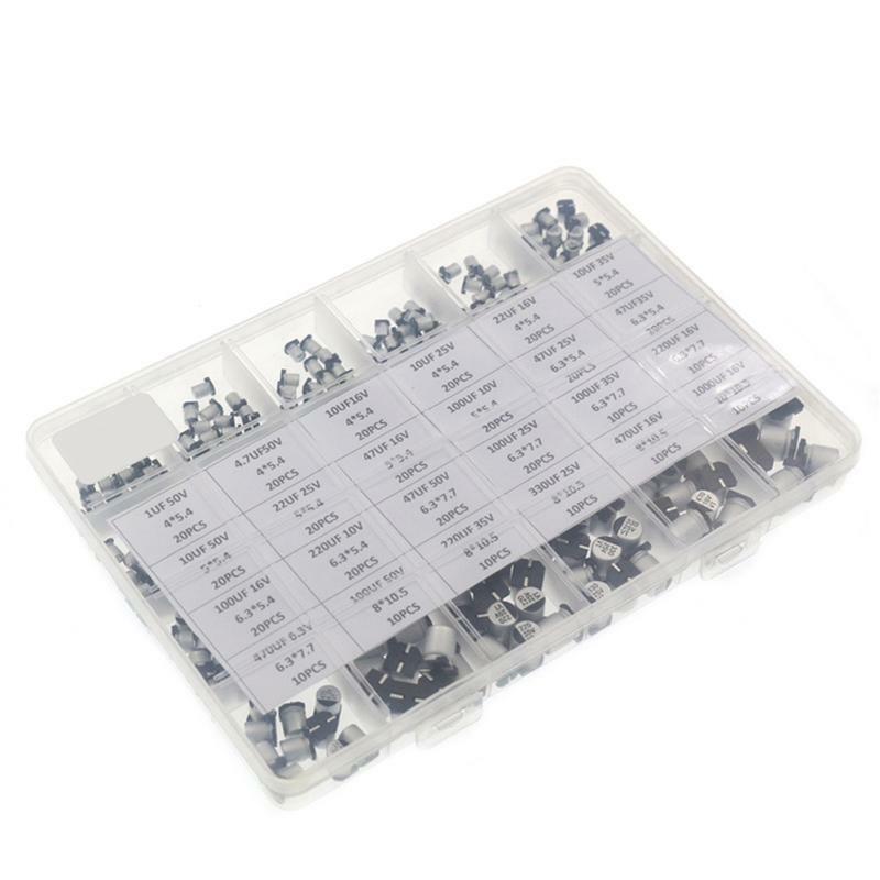 400 Pieces 1UF~1000UF SMD Aluminum Electrolytic Capacitors Assortment Kit + Box