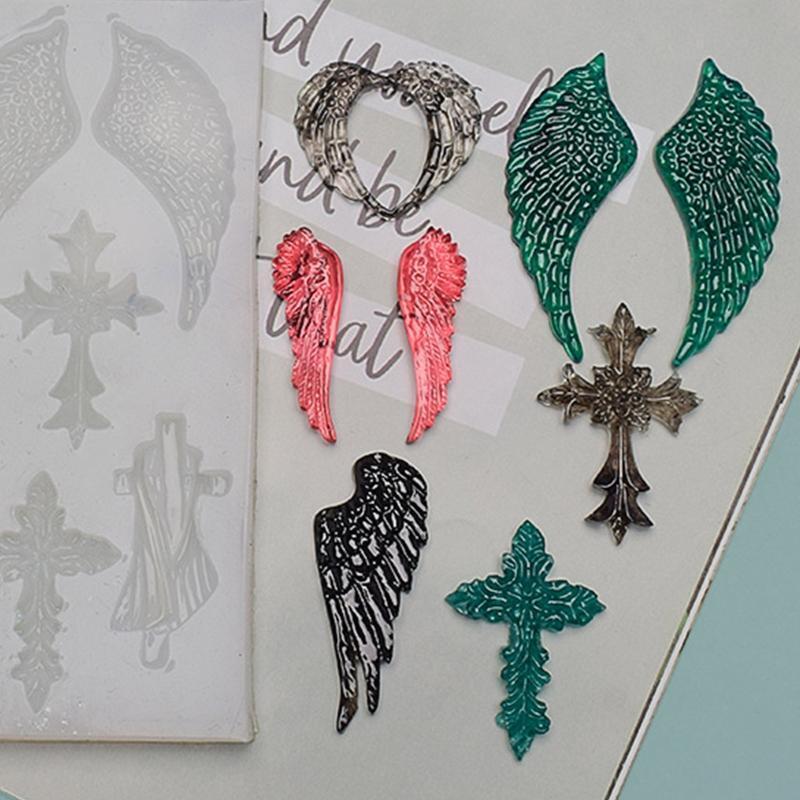 Shiny Silicone Molds Wings Cross Feather Ornament Mold DIY Keychain Pendant