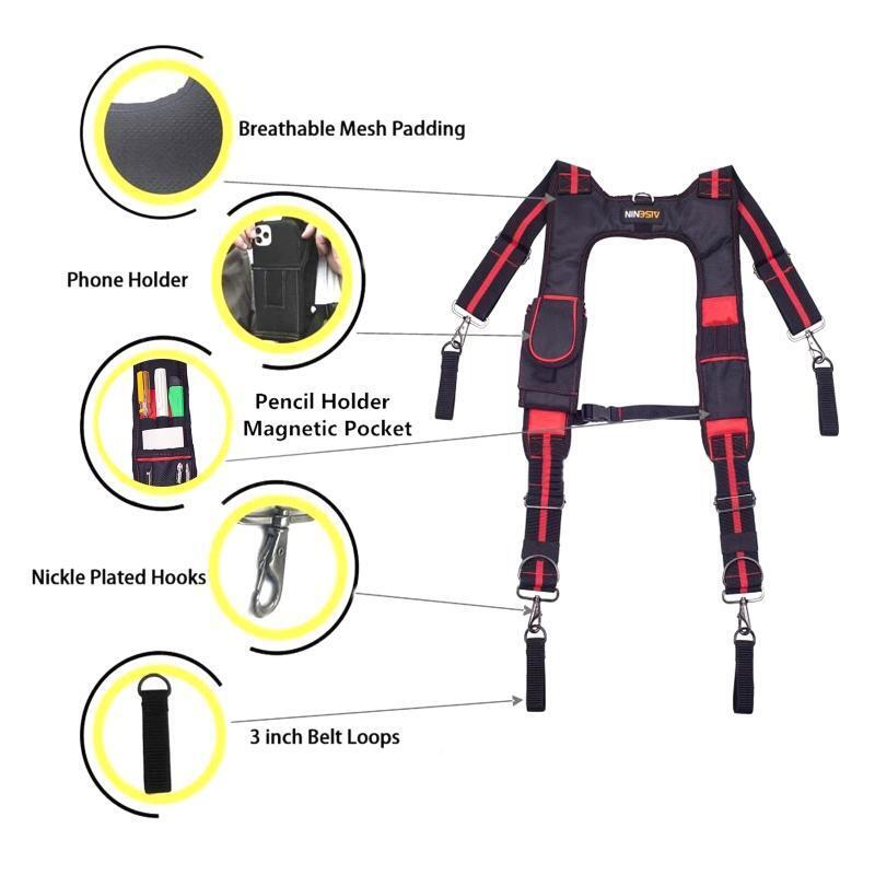Magnetic Suspenders Tool Belt Suspenders with Phone Holder Pencil Holder H Type