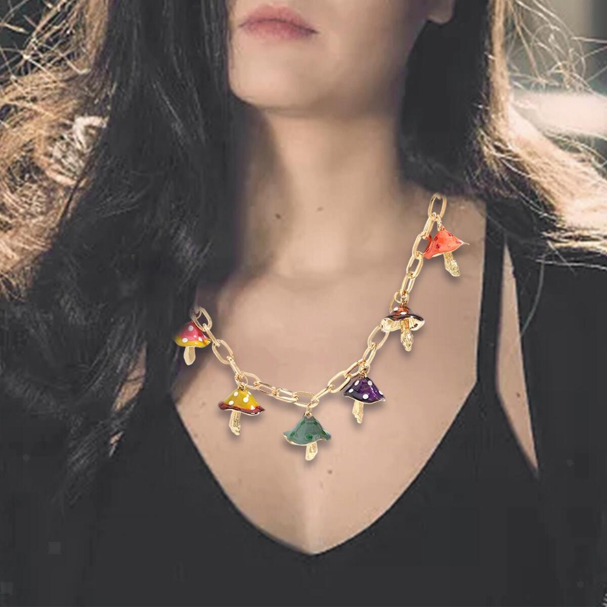 Mushroom Pendant Necklace Fashion with Extension Chain Colorful for Women