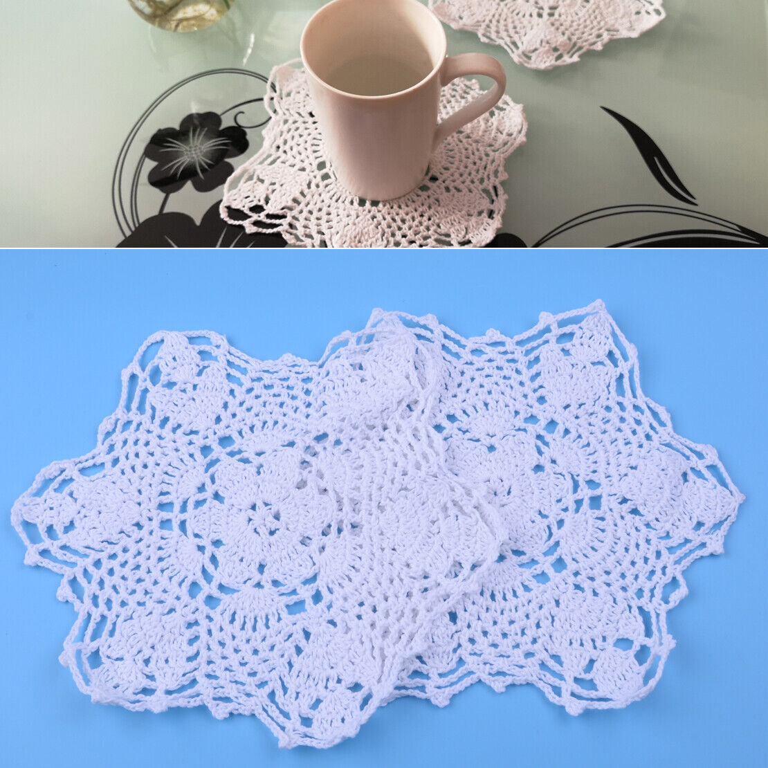2x White Floral Crochet Lace Doily Coasters Placemat Snowflake Wedding Party Ly