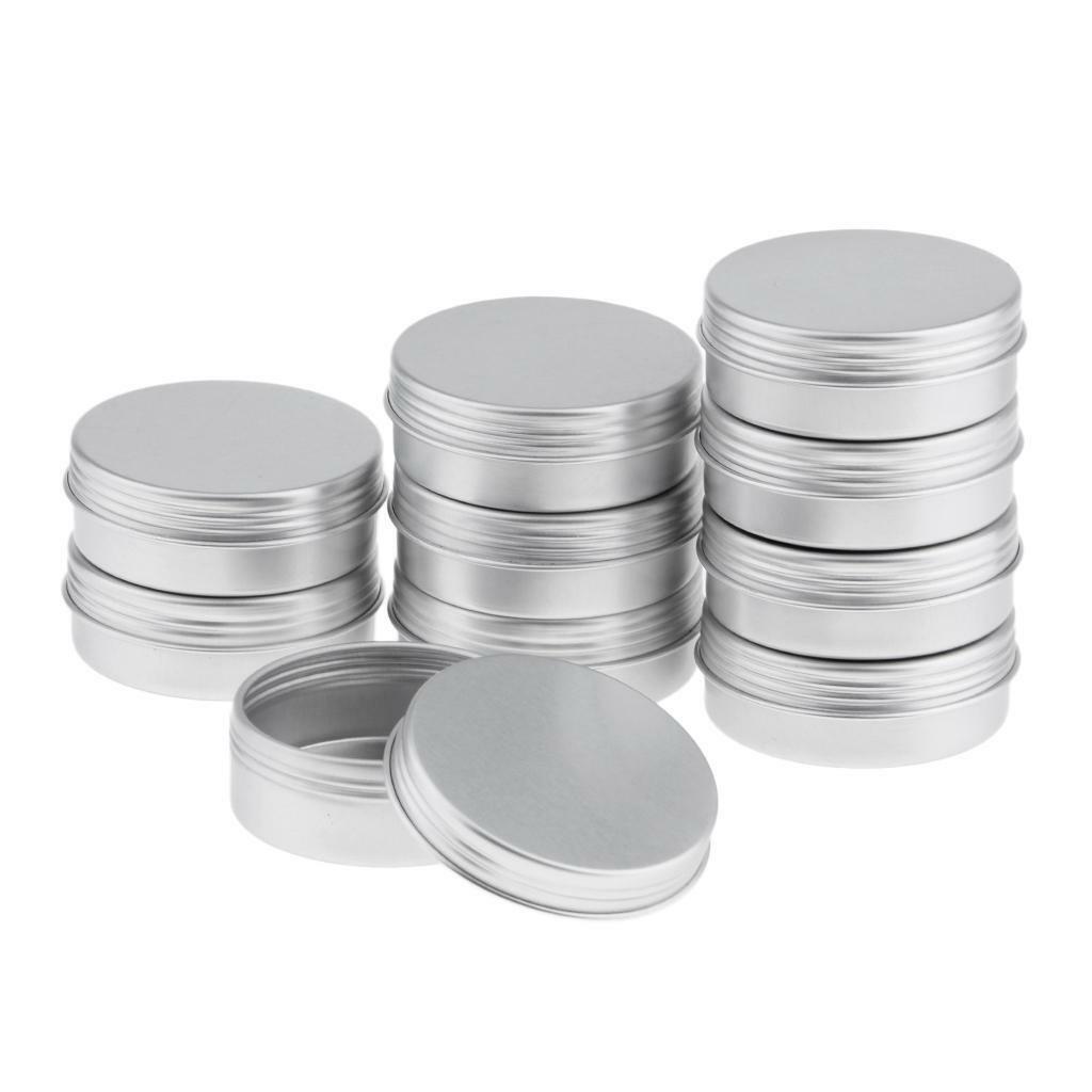 10Pcs Empty Cosmetic Pots Lip  candle Screw lid Jar Aluminium Tins 25ml