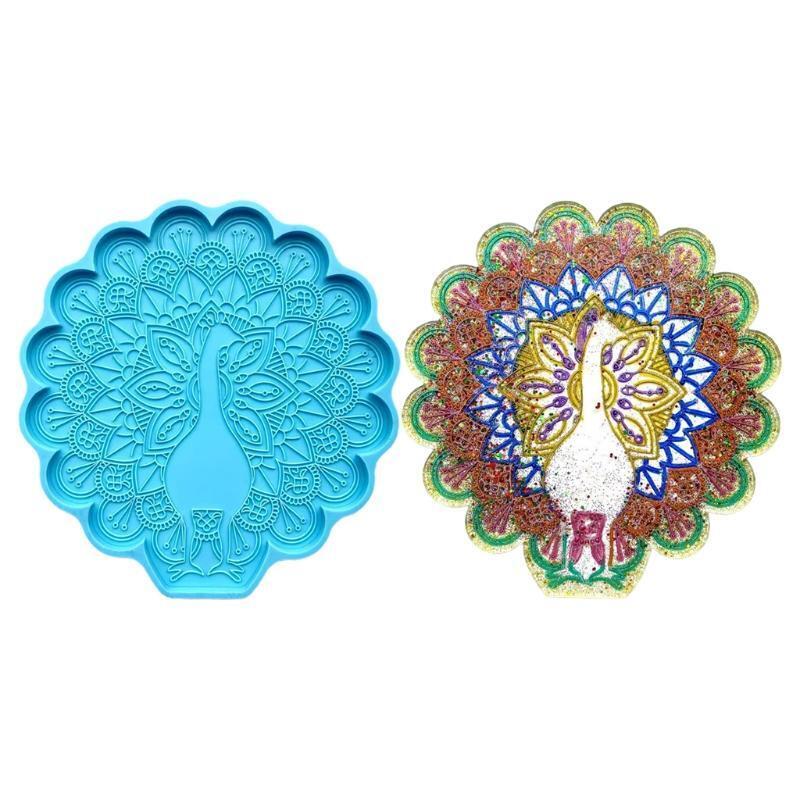 Peacock Shape Crystal Coaster DIY Craft Mold Plaster Soap Casting Epoxy Mould