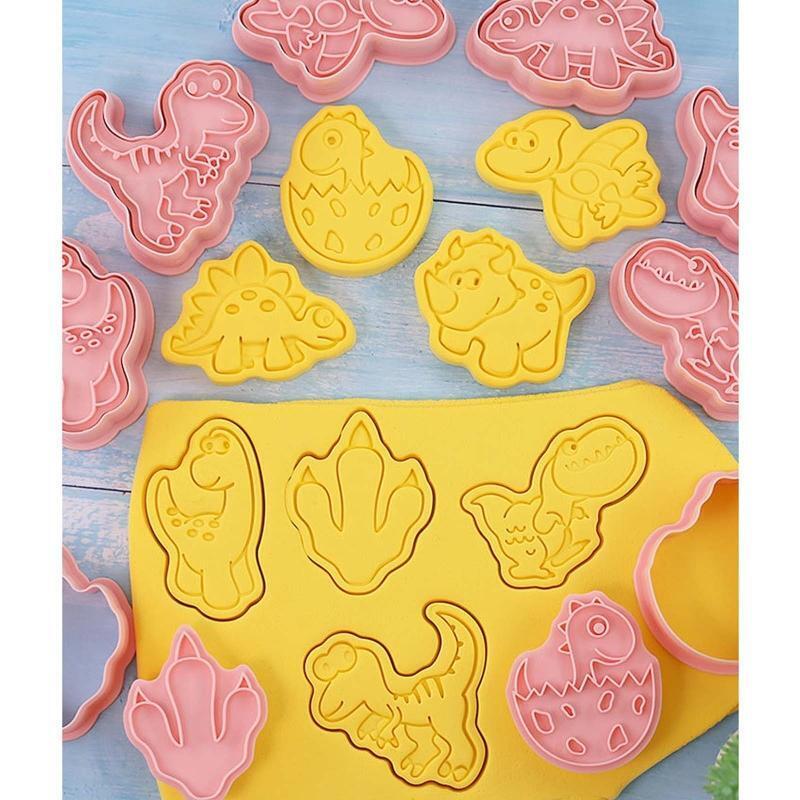 Set of 8 Plastic Cookie Moulds Cutters Biscuit Stamper Cutters Dinosaur Shaped