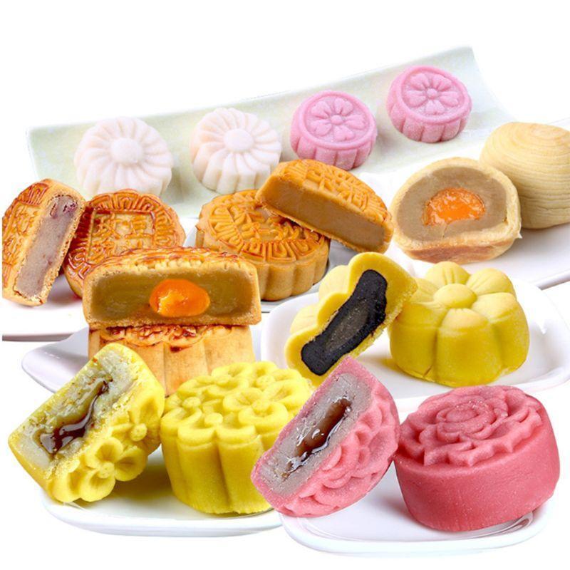 150g Mooncake Mold with 4pcs Flower Stamps Hand Press Moon Cake Pastry Mould DIY