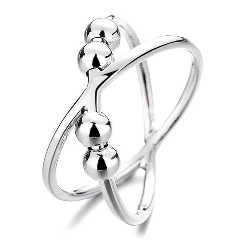 Alloy Anxiety Fidget Ring with Beads Stress Relief Ring Spinner Meditation Ring