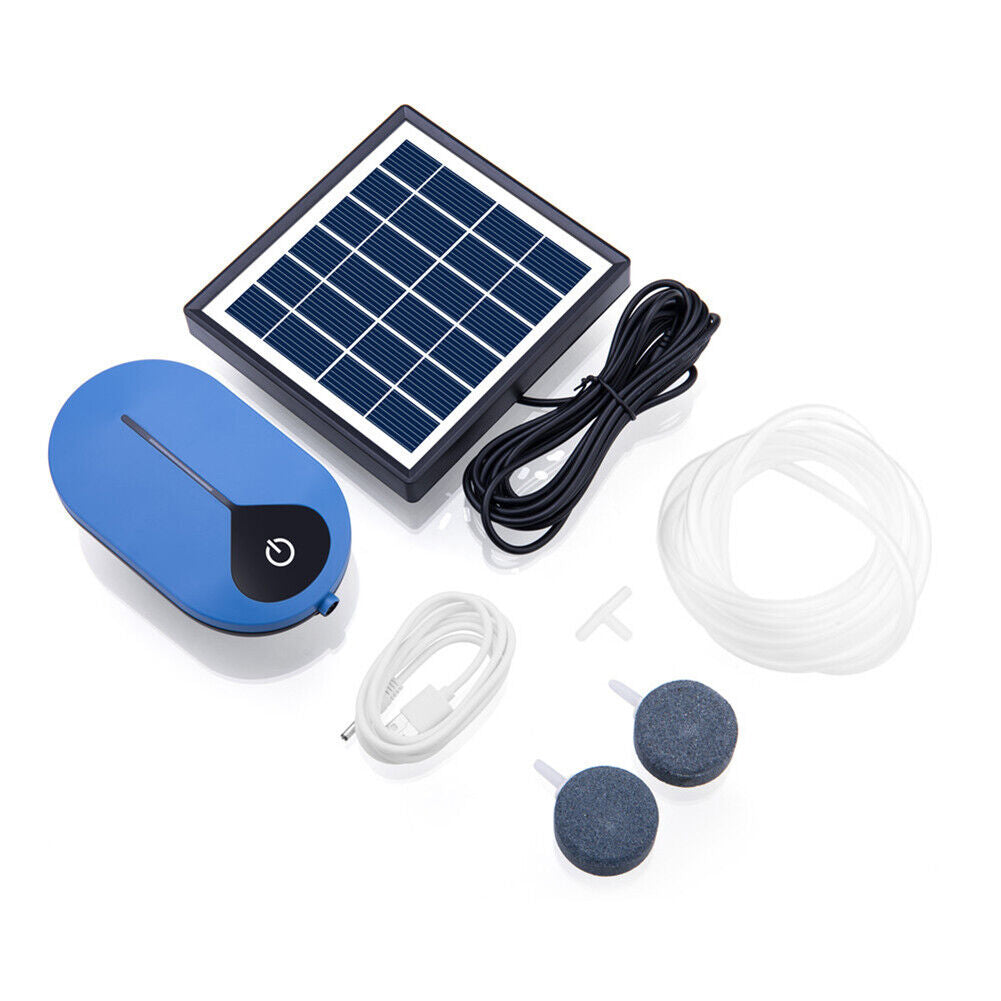 Aquarium Air Pump Pond Aerator Solar Powered Fish Tank Water Oxygen Pump