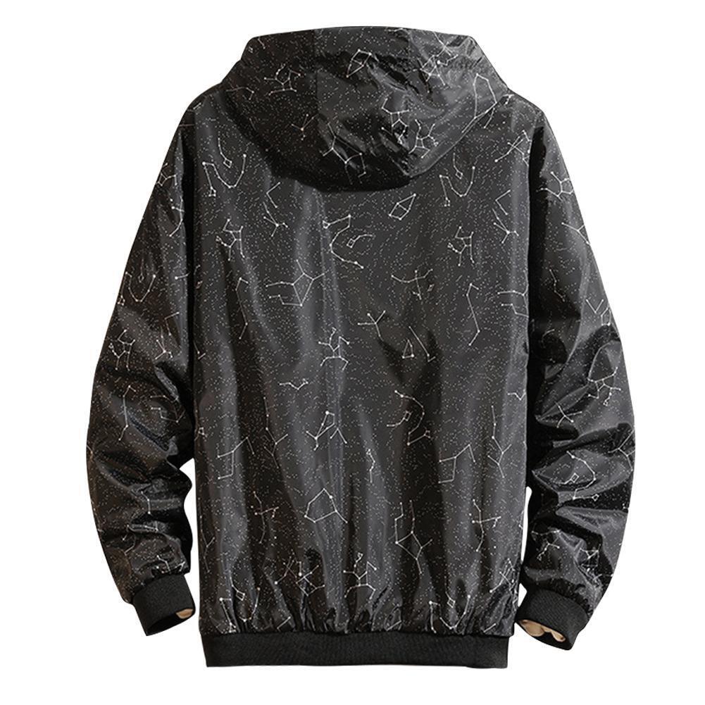 Teenager Boy Long-Sleeves Men Windbreaker Winter Zipper Coat (Black 2XL)