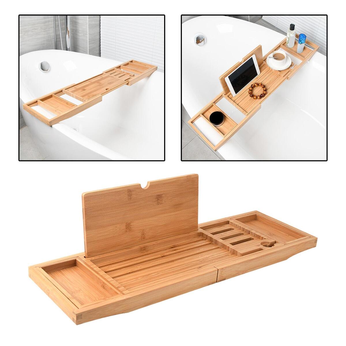 Wooden Bathtub Caddy Tray Bath Book Holder Bath Tray Tablet Holder Soap Dish