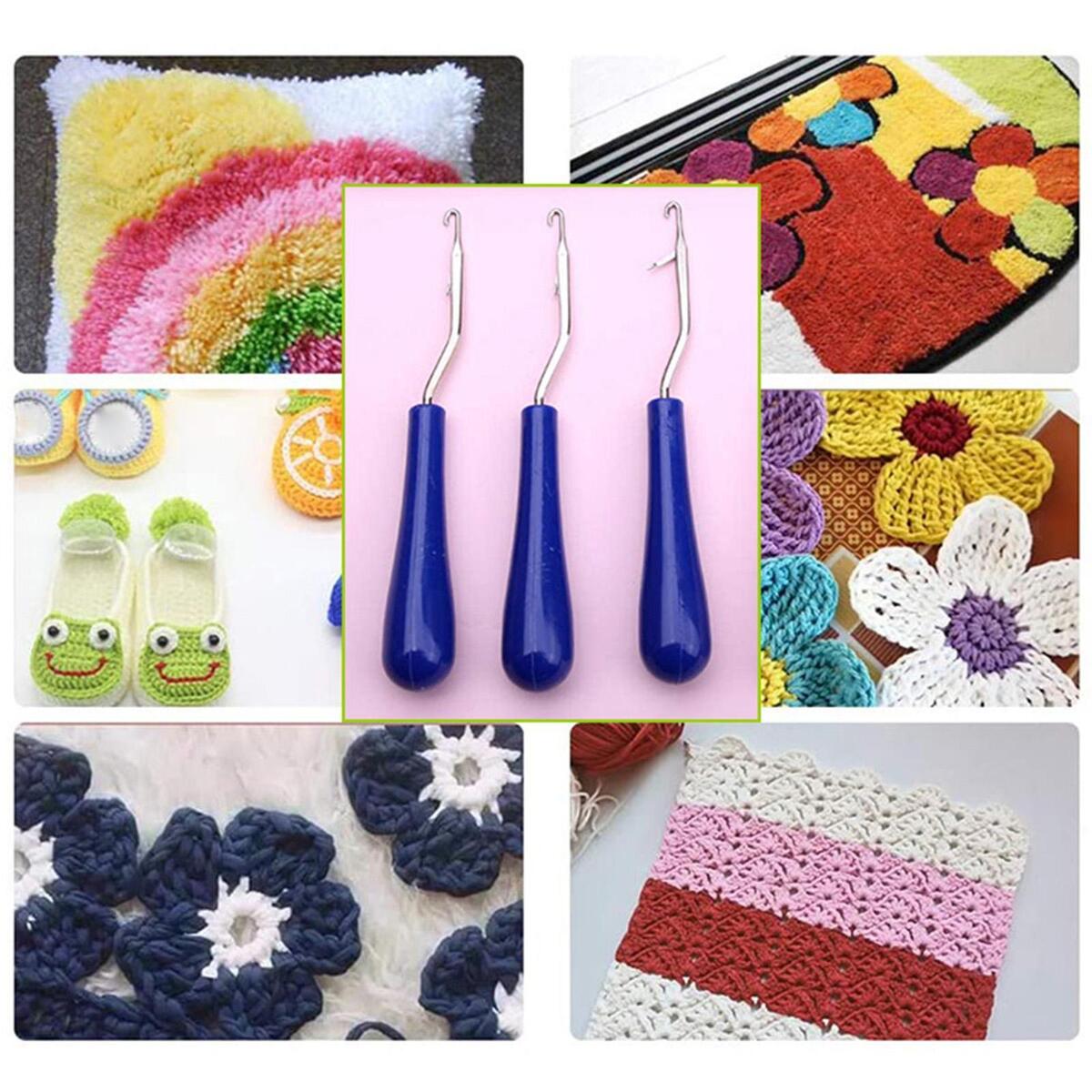 3Pcs Plastic Crochet Hook Rug Making Needle Seam Ripper For Braids Knitting