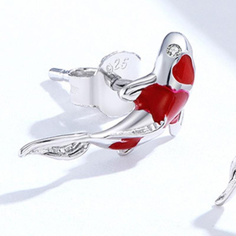 Lucky Koi Red Enamel Stud Earrings Fish Ear Studs Valentine's Day Jewellery Gift