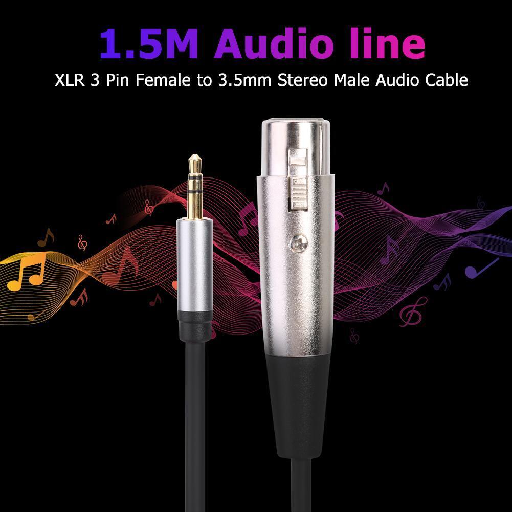 1.5m XLR 3pin Female to 3.5mm TRS Male Audio Adapter Cable for Microphone