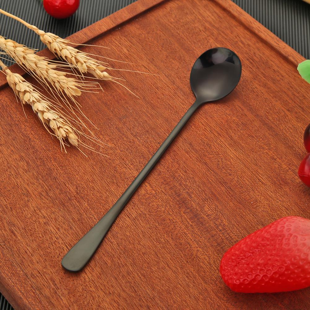 Long Handle Stainless Steel Ice Spoon Coffee Tea Spoons Tableware (Black)