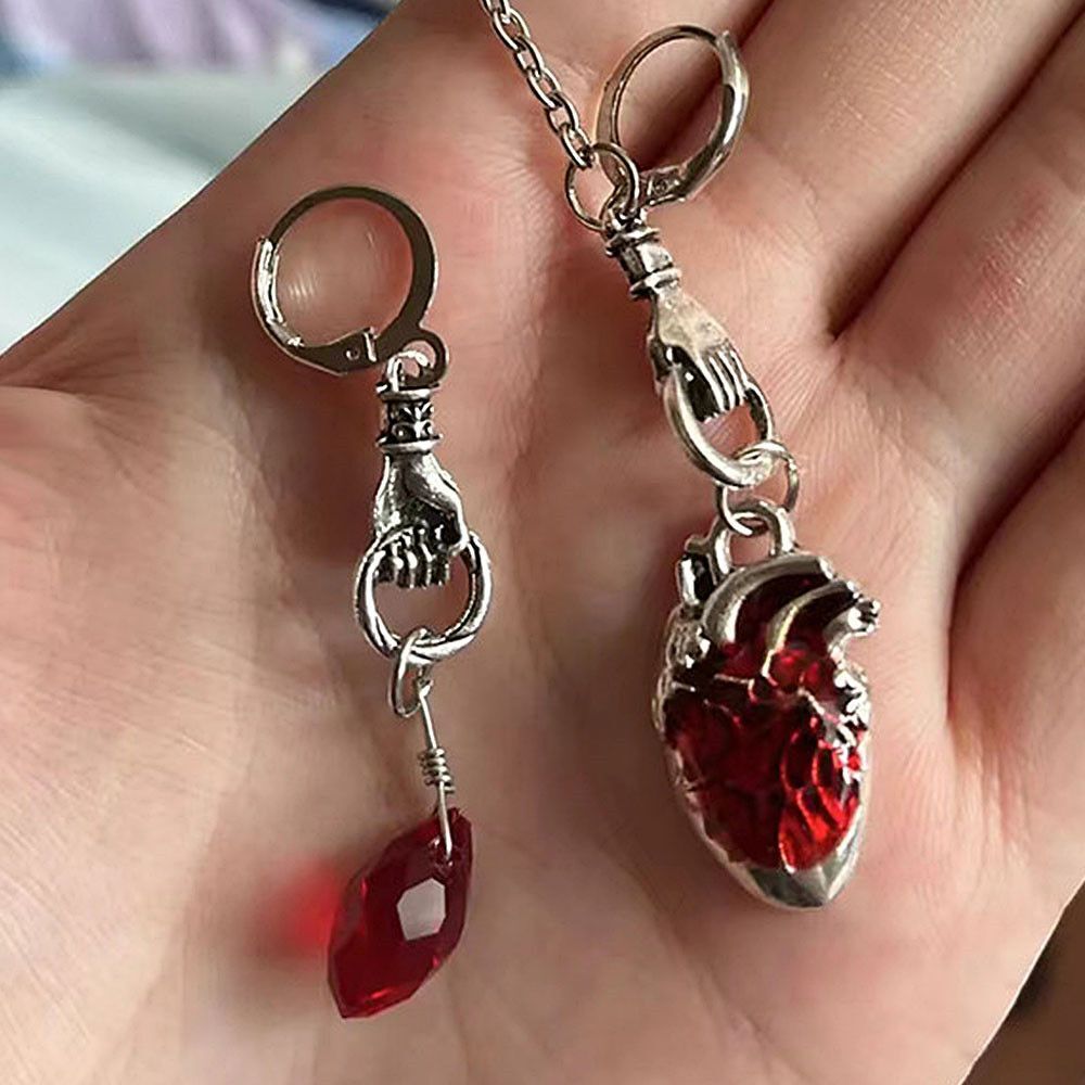 Witchy Asymmetrical Cuff Earrings The Beating Heart Jewelry Gift Chain Ear Clip