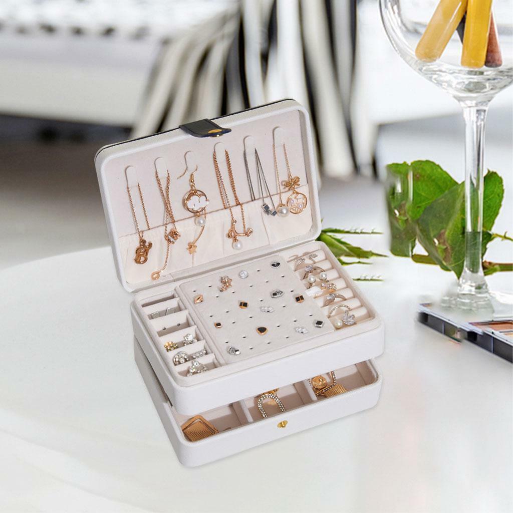 2Pcs Doubel Layer Jewelry Storage Boxes Studs Earrings Ring Watch Large