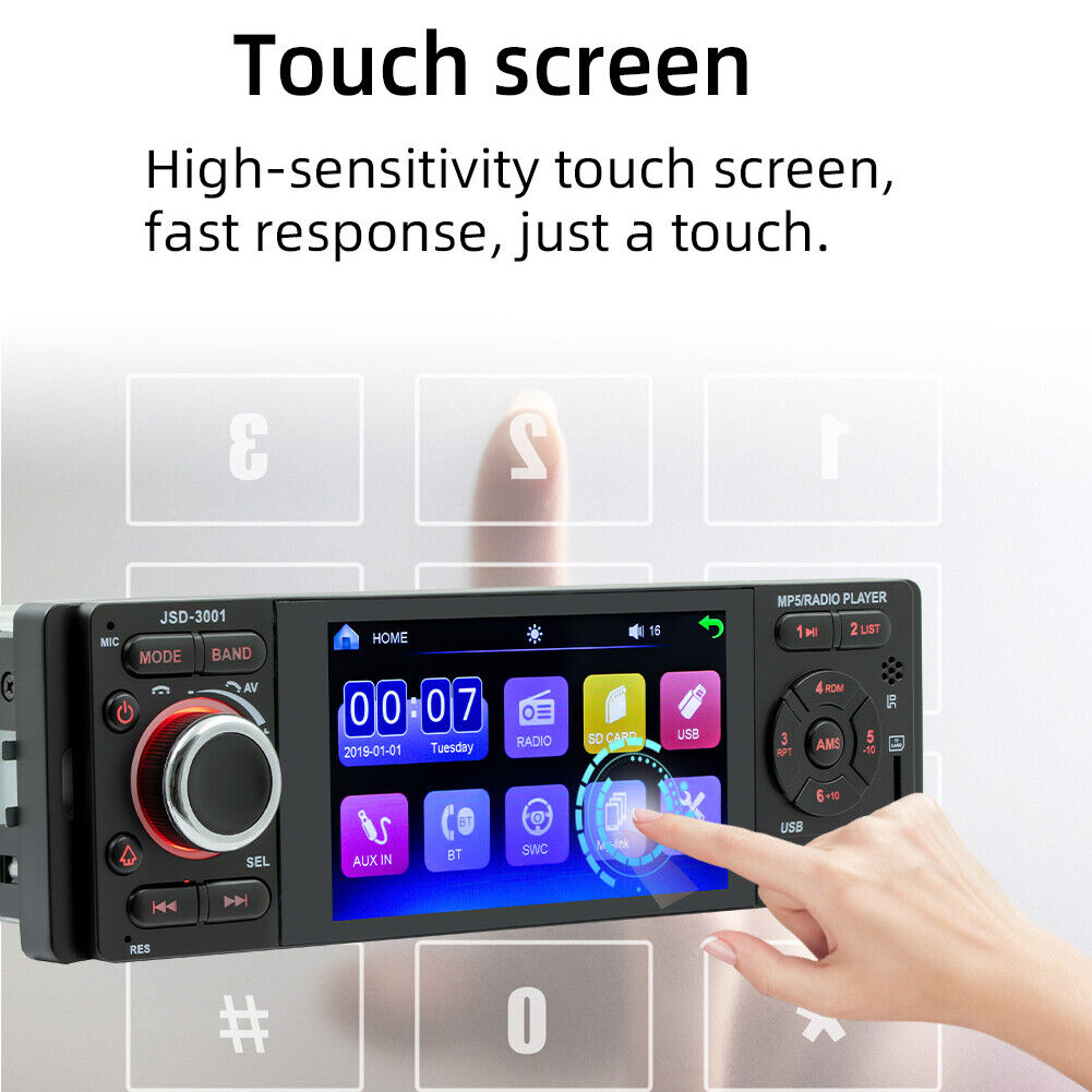JSD-3001 Single DIN Car Stereo 4.1 inch Touch Screen FM Radio + AUX Cable