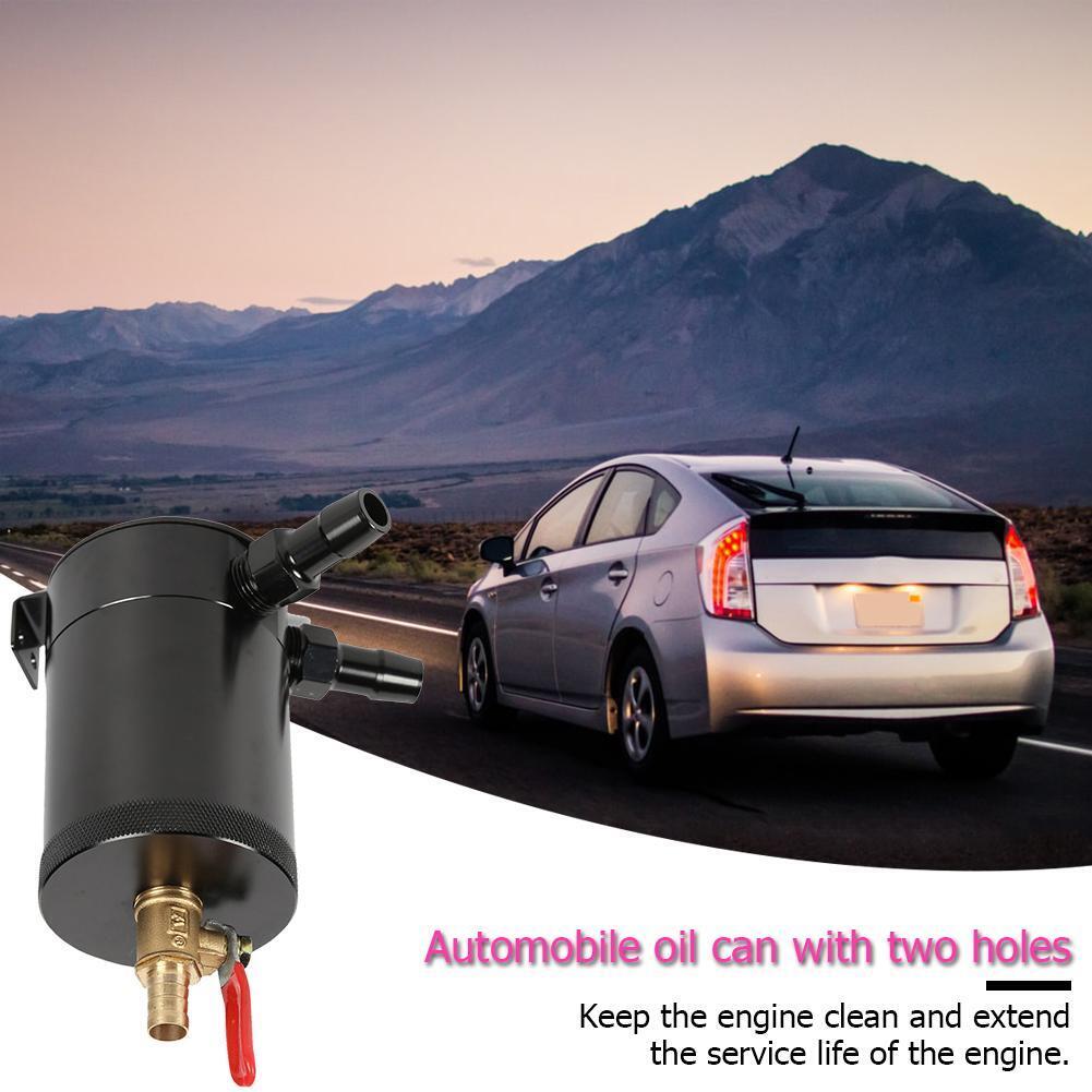 2-Port Baffled Aluminum Alloy Oil Catch Can Tank with Drain Valve Black