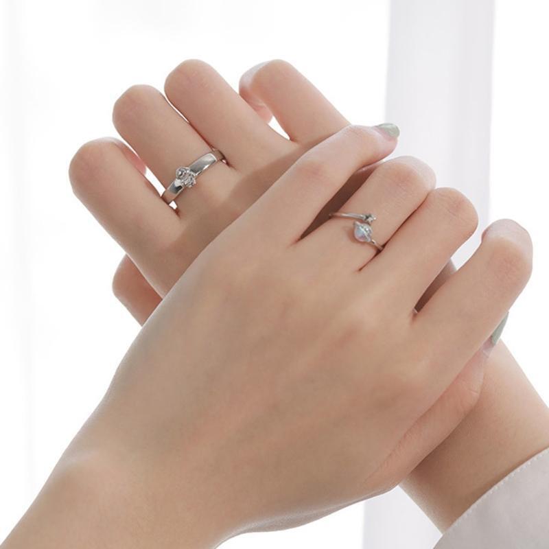 2Pieces Fashion Couple Rings Romantic Spaceship Ring for Valentines Day Jewelry