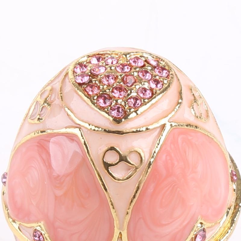 Pink Faberge-Egg Hand Painted Jewelry Trinket Box Gift for Easter Home Decor