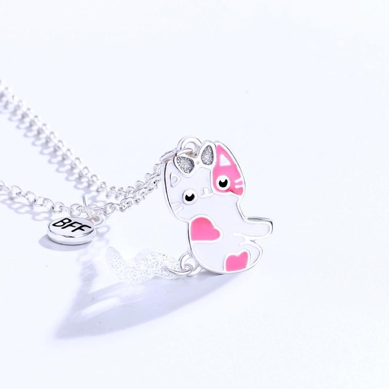 2x Best Friend Necklace For 2 Girls Puzzle Cat Necklace Set Gift For Best Friend