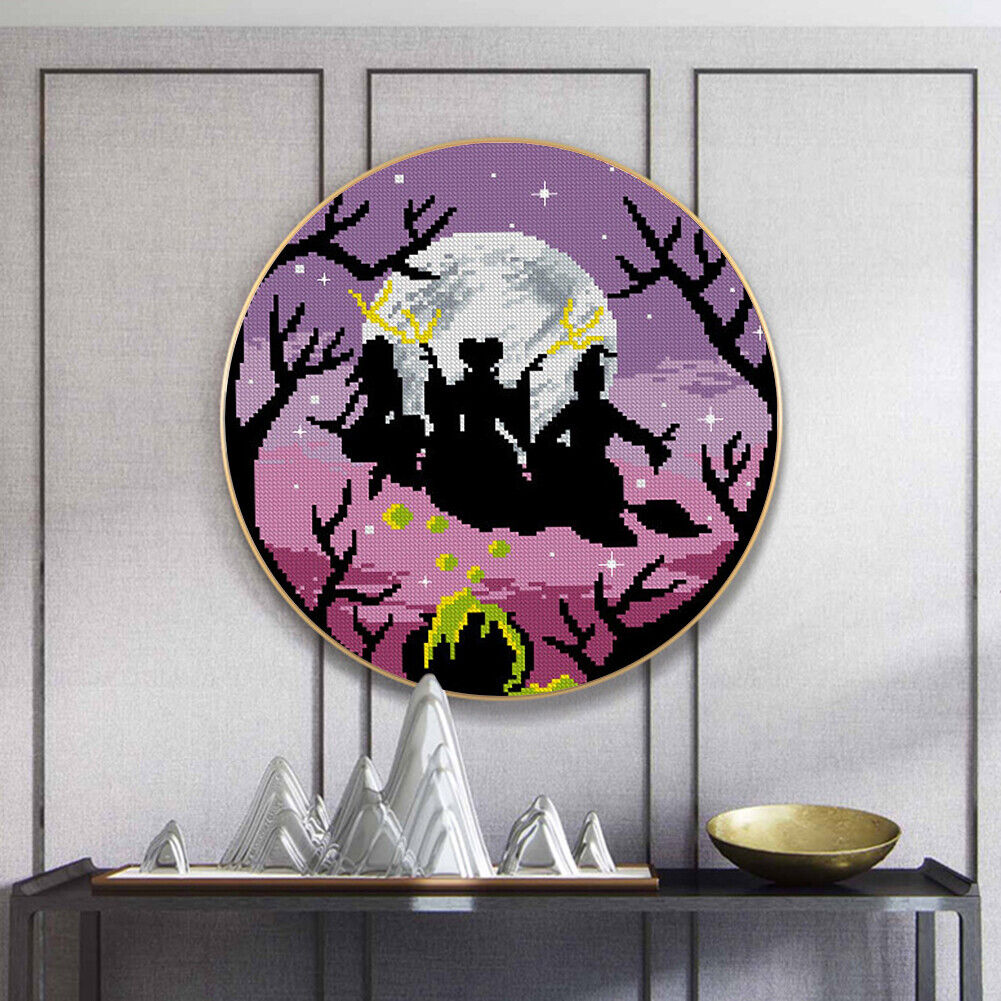 Partial Cross Stitch Witch Moon DIY Embroidery Cotton Thread Home Pictures