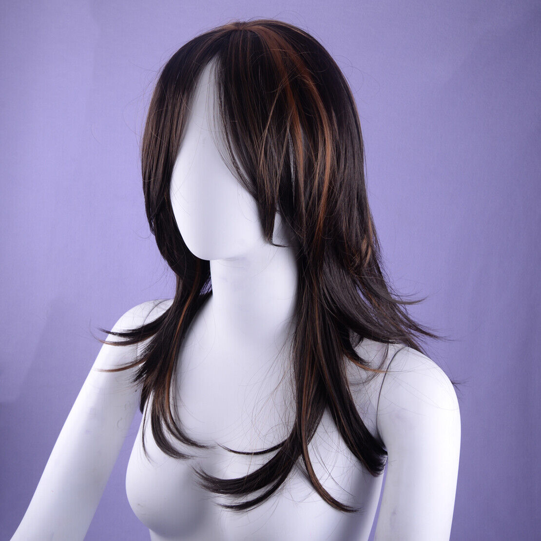 Synthetic Long Curly Hair Black Brown Wig Heat Resistant Full Wigs for Women li