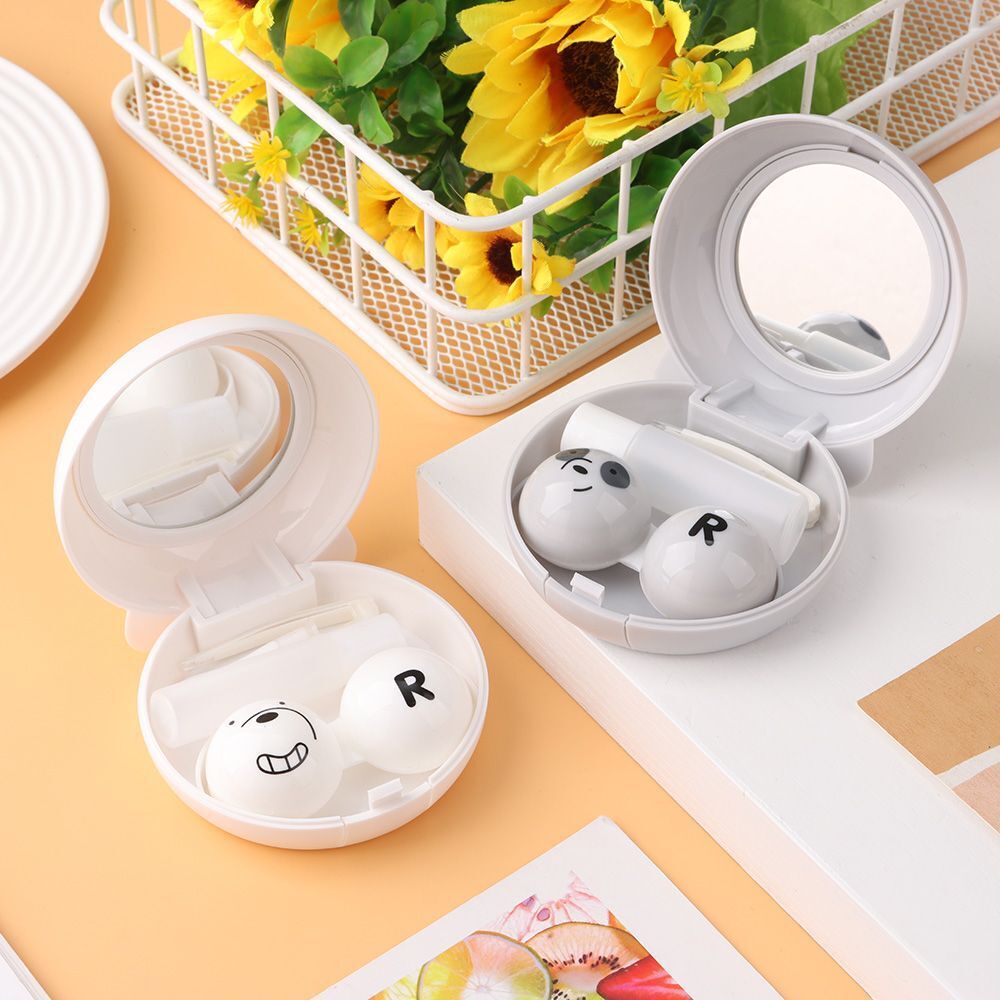 shape Cute DIY Mirror Lens Case Travel Holder Contact Lens Box Soaking Storage