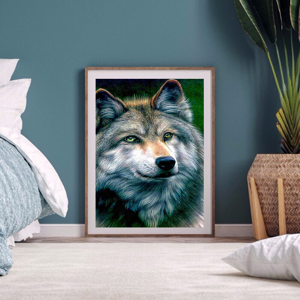 Color Wolf Animal Drawing DIY Full Round Diamond Painting Kit Room Decor