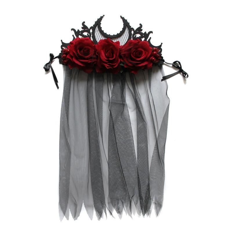 Black Veil Crown Day of the Death Headband Halloween Crown Gothic Headwear