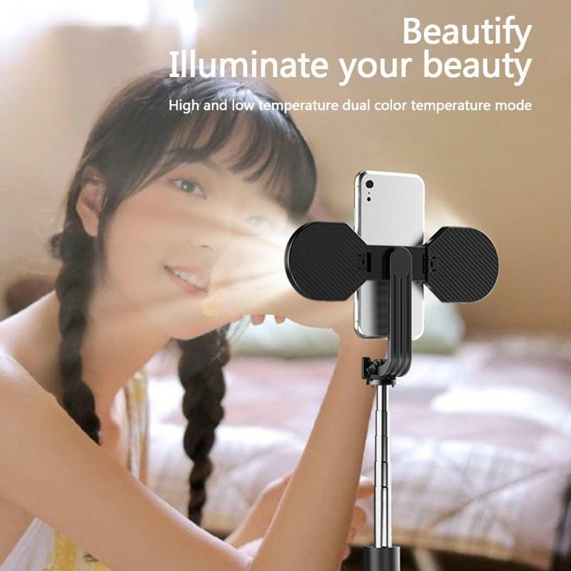 Selfie Stick Phone Clip Extendable Tripod Monopod with 2-Color Temp Fill Light
